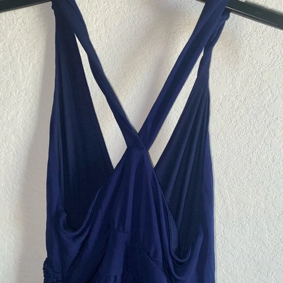 Anthropologie Maeve Jewel Blue Twisted Straps Stretchy Pockets Maxi Chic Dress 6 - Picture 8 of 11